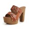 Chunky Heels Platform Peep Toe Buckle Outdoor Rivet Sandals  - Brown