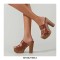 Chunky Heels Platform Peep Toe Buckle Outdoor Rivet Sandals  - Brown