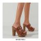 Chunky Heels Platform Peep Toe Buckle Outdoor Rivet Sandals  - Brown