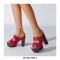 Chunky Heels Platform Peep Toe Buckle Flock Outdoor Rivet Sandals  - Red