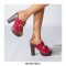 Chunky Heels Platform Peep Toe Buckle Flock Outdoor Rivet Sandals  - Red