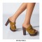 Chunky Heels Platform Peep Toe Buckle Flock Outdoor Rivet Sandals  - Yellow