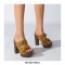 Chunky Heels Platform Peep Toe Buckle Flock Outdoor Rivet Sandals  - Yellow