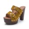 Chunky Heels Platform Peep Toe Buckle Flock Outdoor Rivet Sandals  - Yellow