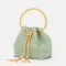 Chain Metal Ring Handle Ceramic Beads Bucket Purse Bags - Green