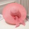 Brim Beach Visor Ribbon Summer Straw Fashion Hat - Pink