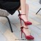 Pointed Toe Stiletto Heels Ankle Buckle Straps Bowknot Decorated Low Platforms Pumps - Burgundy Patent