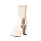 Round Toe Chunky Heels Transparent Platforms Spring Ankle Booties with Back Zipper - Beige