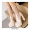 Round Toe Chunky Heels Transparent Platforms Spring Ankle Booties with Back Zipper - Beige