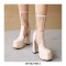 Round Toe Chunky Heels Transparent Platforms Spring Ankle Booties with Back Zipper - Beige