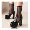 Round Toe Chunky Heels Transparent Platforms Spring Ankle Booties with Back Zipper - Black