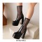 Round Toe Chunky Heels Transparent Platforms Spring Ankle Booties with Back Zipper - Black
