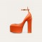 Round Toe Chunky Heels Platforms Ankle Straps Pumps - Orange