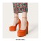 Round Toe Chunky Heels Platforms Ankle Straps Pumps - Rose Red