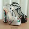 Peep Toe Chunky Heels Summer Net Floral Pattern Platforms Ankle Buckle Straps Pumps - Black