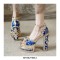 Peep Toe Ethnic Floral Pearl with Rhinestones Chunky Heels Ankle Buckle Straps Platforms Pumps - Blue