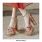 Peep Toe Ethnic Floral Pearl with Rhinestones Chunky Heels Ankle Buckle Straps Platforms Pumps - Red