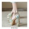 Peep Toe Ethnic Floral Pearl with Rhinestones Chunky Heels Ankle Buckle Straps Platforms Pumps - Sky Blue