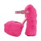 Peep Toe Plush Rhinestones Chunky Heels Cute Mary Janes Pumps - Pink
