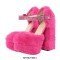 Peep Toe Plush Rhinestones Chunky Heels Cute Mary Janes Pumps - Pink