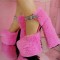 Peep Toe Plush Rhinestones Chunky Heels Cute Mary Janes Pumps - Pink