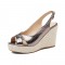Peep Toe Platforms Backstraps Crocodile Pattern Wedges Sandals - Gun Pink
