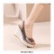Peep Toe Platforms Backstraps Crocodile Pattern Wedges Sandals - Gun Pink