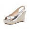 Peep Toe Platforms Backstraps Crocodile Pattern Wedges Sandals - Silver