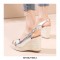 Peep Toe Platforms Backstraps Crocodile Pattern Wedges Sandals - Silver