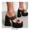 Peep Toe Chunky Heels Slippers Platforms Sandals - Black