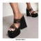 Peep Toe Chunky Heels Slippers Platforms Sandals - Black
