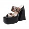 Peep Toe Chunky Heels Slippers Platforms Sandals - Black