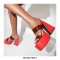 Peep Toe Chunky Heels Slippers Platforms Sandals - Red
