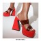 Peep Toe Chunky Heels Slippers Platforms Sandals - Red