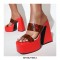 Peep Toe Chunky Heels Slippers Platforms Sandals - Red