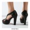 Peep Toe Cuban Heels Platform X Strap Sandals with Back Zipper - Black