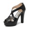 Peep Toe Cuban Heels Platform X Strap Sandals with Back Zipper - Black