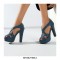 Peep Toe Cuban Heels Platform X Strap Sandals with Back Zipper - Blue