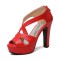 Peep Toe Cuban Heels Platform X Strap Sandals with Back Zipper - Red