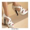 Peep Toe Cuban Heels Platform X Strap Sandals with Back Zipper - White