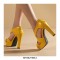 Peep Toe Cuban Heels Platform X Strap Sandals with Back Zipper - Yellow