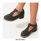 Vintage Rustic Round Toe T Strap Creepers Loafer Oxford Shoes - Black