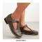 Vintage Rustic Round Toe T Strap Creepers Loafer Oxford Shoes - Sienna Gray
