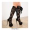 Peep Toe Gladiator Ribbon Lace Up Platforms Stilettos Over the Knees Zipper Boots - Black