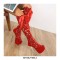 Peep Toe Gladiator Ribbon Lace Up Platforms Stilettos Over the Knees Zipper Boots - Red