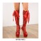 Peep Toe Gladiator Ribbon Lace Up Platforms Stilettos Over the Knees Zipper Boots - Red