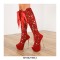 Peep Toe Gladiator Ribbon Lace Up Platforms Stilettos Over the Knees Zipper Boots - Red