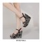 Peep Toe Platforms Ankle Buckle Straps Rhinestones Wedges Sandals - Black