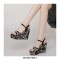 Peep Toe Platforms Ankle Buckle Straps Rhinestones Wedges Sandals - Black