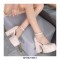 Round Toe Chunky Heels Ankle Buckle Straps Platforms Dorsay Sandals - Apricot